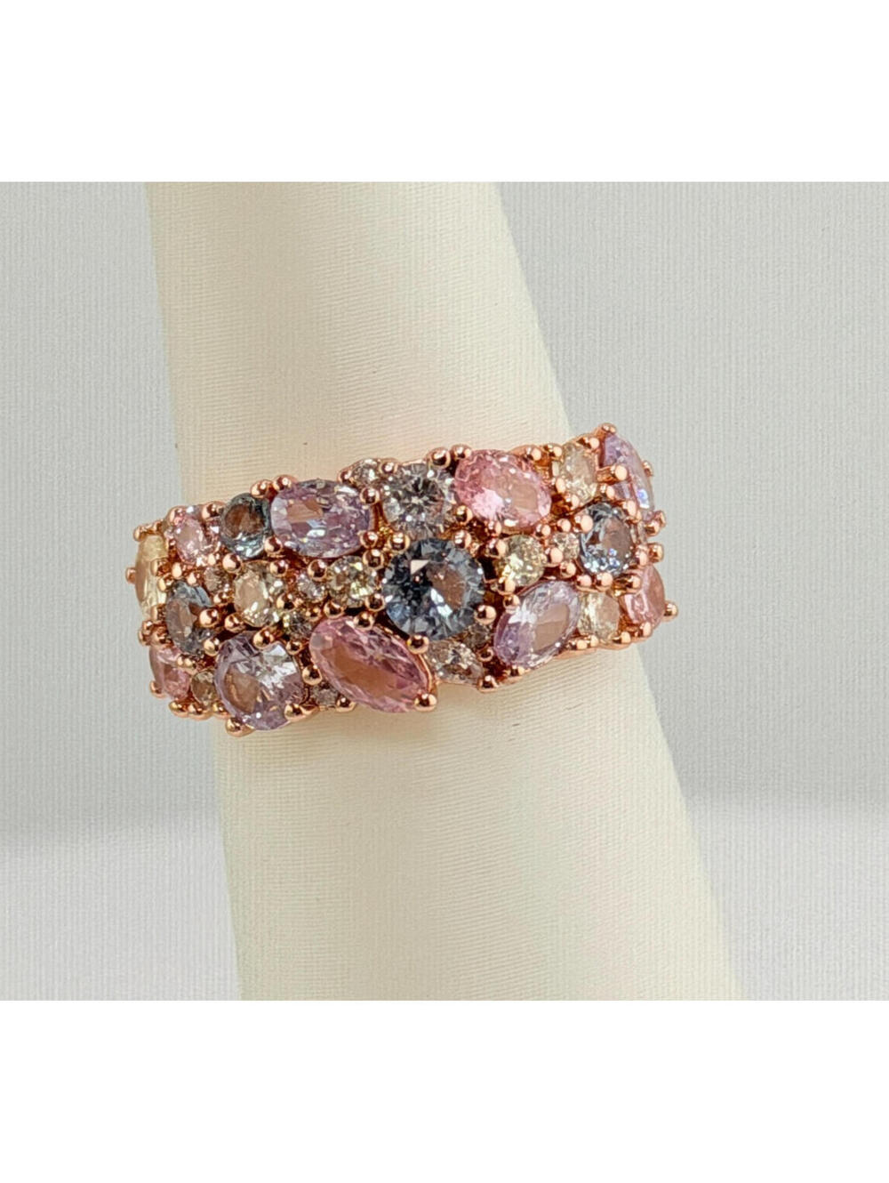 Bomb Party Sz 7 "She's A Stunner" Array of Cz, Rose Quartz on Rose Gold RBP7589